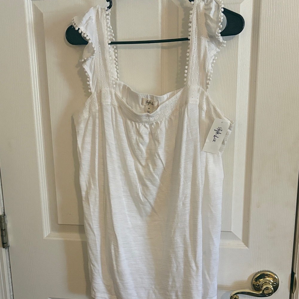 Style & Co. White Ruffled Tank Top